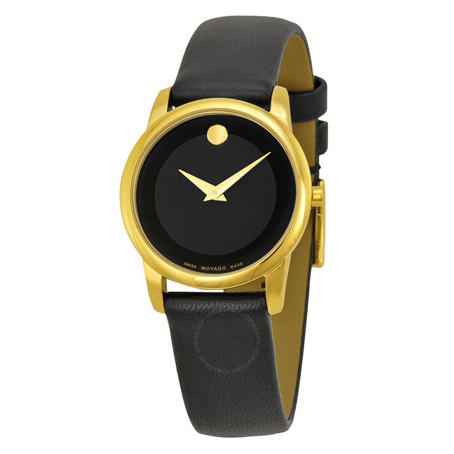 Open Box - Museum Black Dial Black Leather Ladies Watch