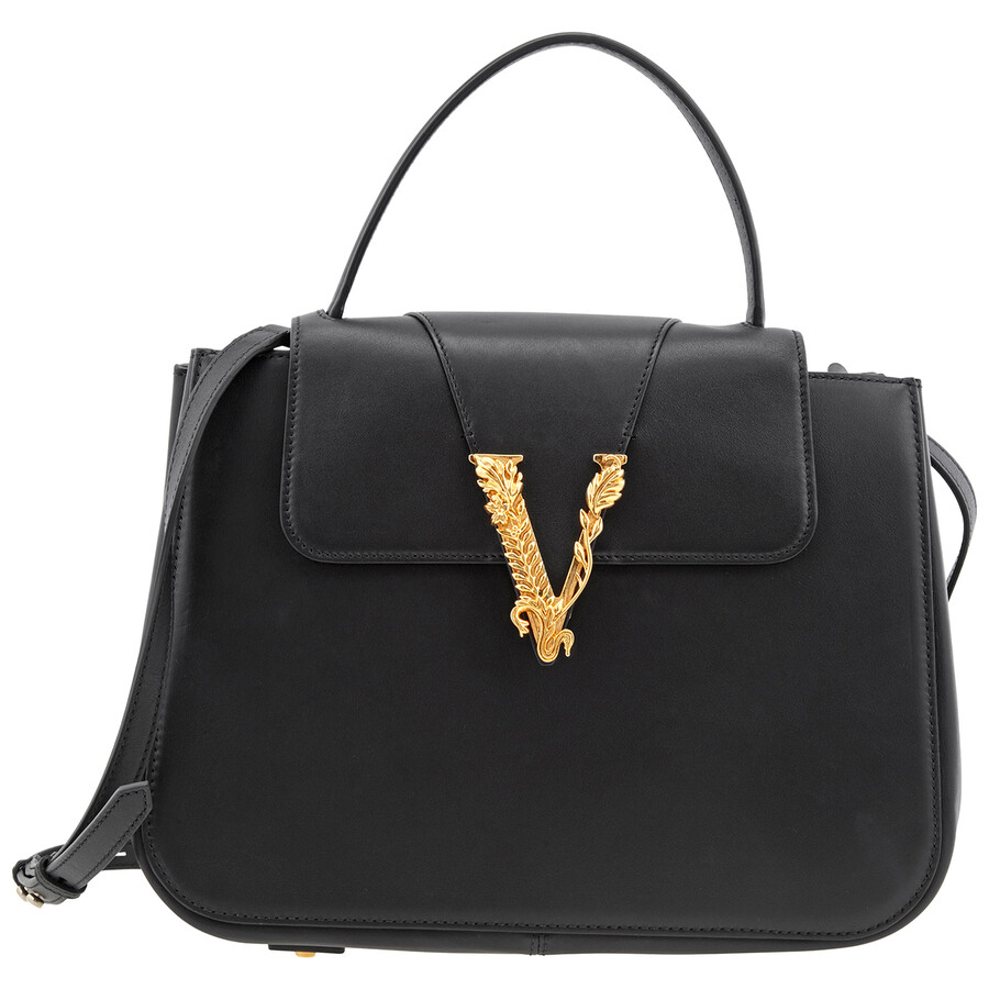 Versace Open Box Versace Ladies Virtus Black Leather Top Handle Bag DBFH006 D5VIT K41TP