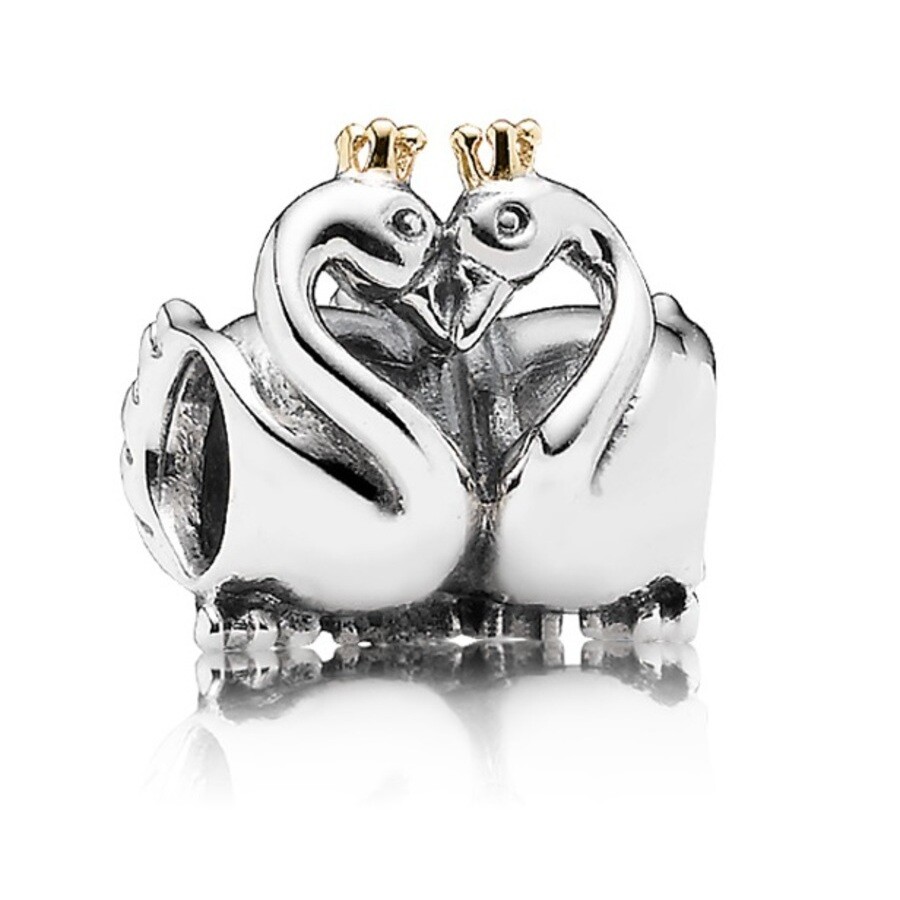 Pandora Sterling Silver Swan Embrace Animal Bead with 14K Gold Crown