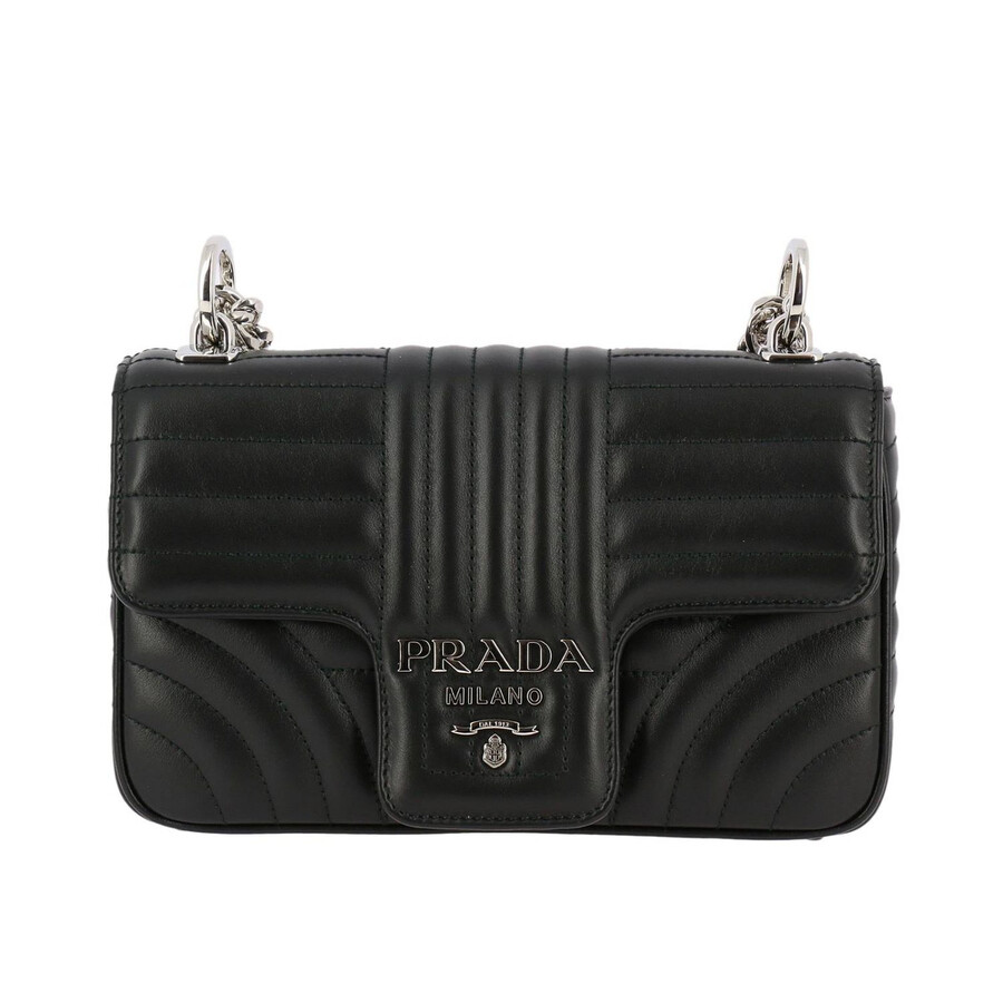 Prada Diagramme Leather Shoulder Bag in Black 1BD107COX2D91/F F0632