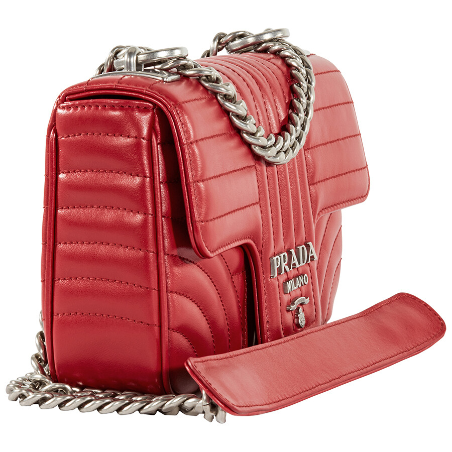 Prada Diagramme Leather Shoulder Bag Red 1BD107 COI 2D91 EF0YGF