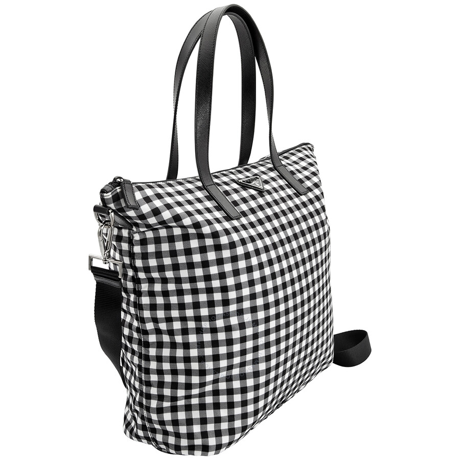 Prada nero vichy printed nylon tote clearance