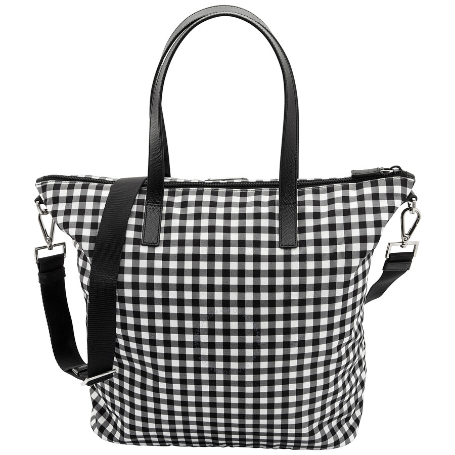 Prada nero vichy printed nylon tote clearance