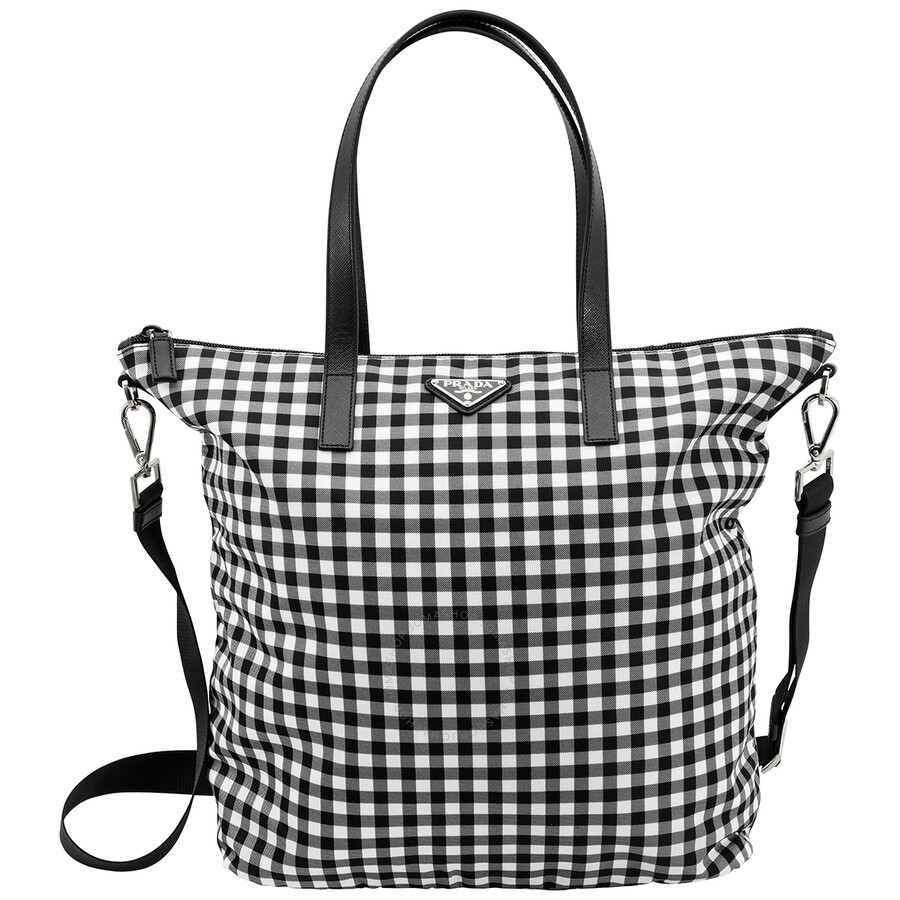 Prada nero vichy printed nylon tote clearance