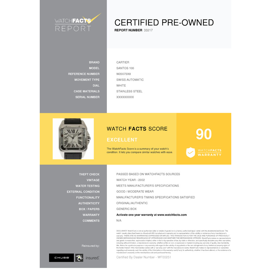 Cartier Pre-owned Cartier Santos 100 Automatic White Dial Men's Watch ...