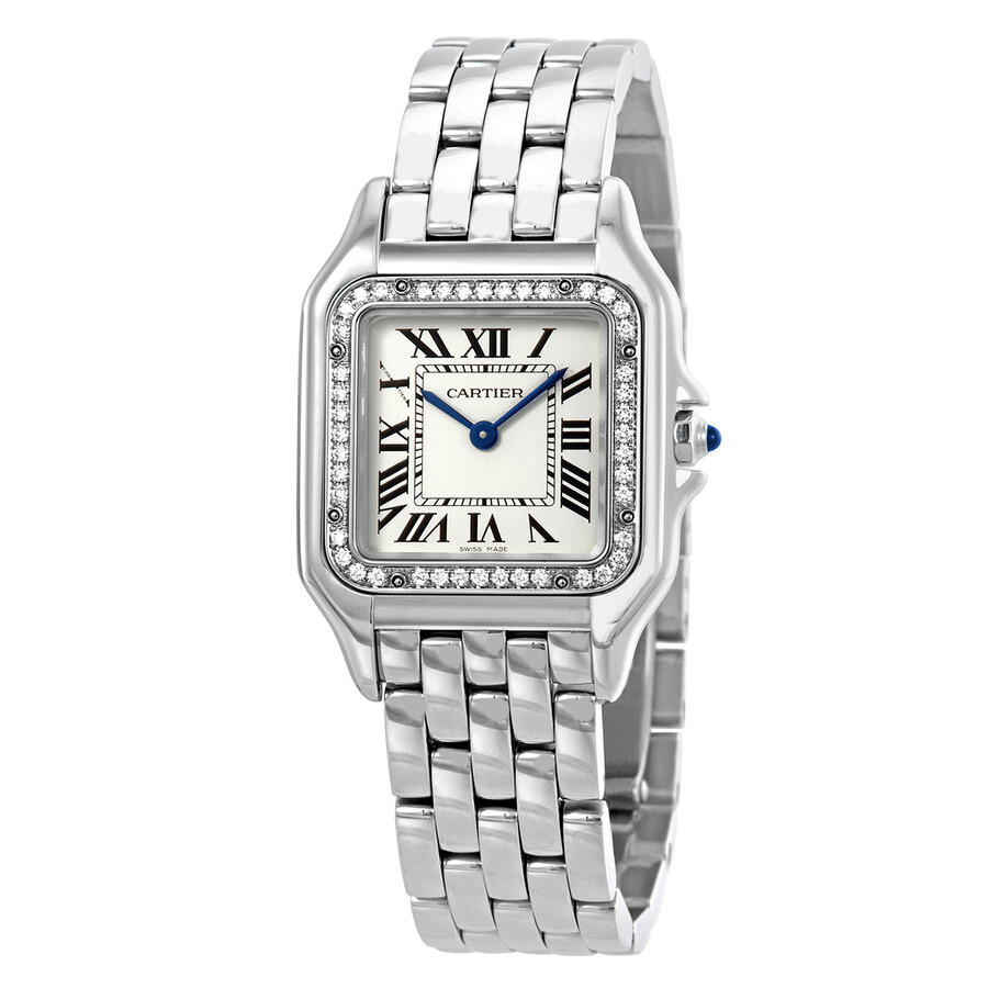 cartier silver watch with diamonds