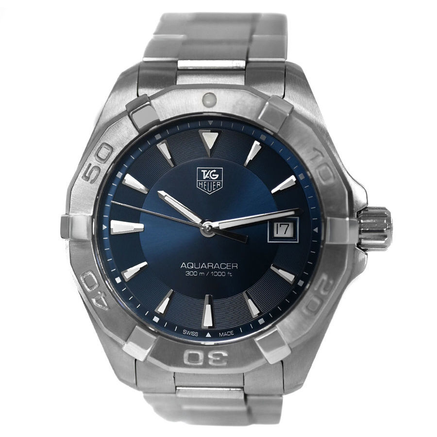 Tag Heuer Aquaracer Quartz Blue Dial Black Rubber Strap Watch for Men - WAY1112.FT8021