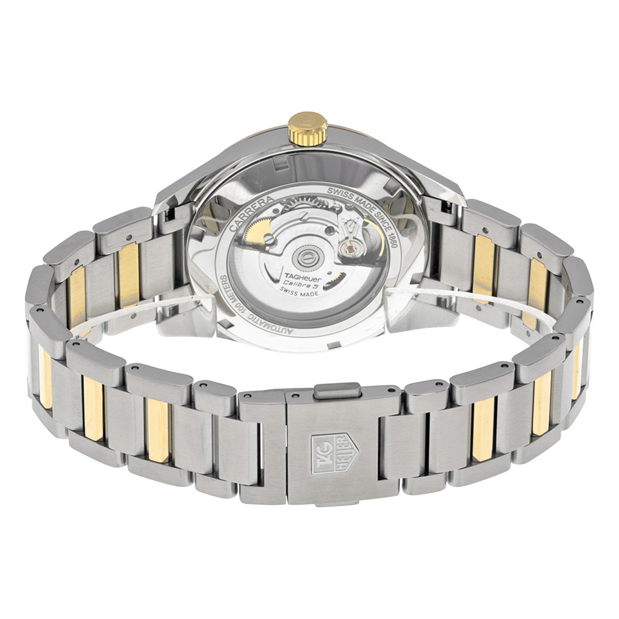 Tag Heuer Men's Carrera Calibre 5 18K Yellow Gold \u0026 Steel 39mm Biege Stick  Dial Watch Reference #: WAR215A.BD0783 | Happy Jewelers