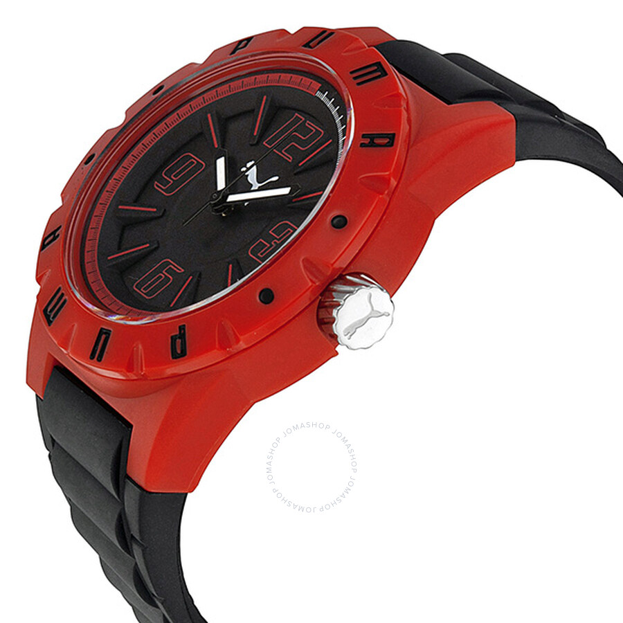 Puma Traction Black Dial Red Plastic Bezel Watch PU910811002