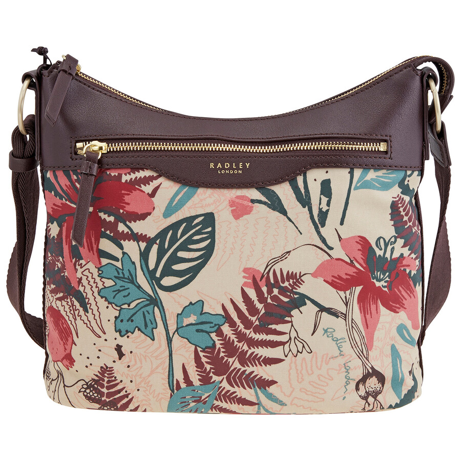 Radley Oxblood Floral Medium Zip Top Shoulder Bag 17296 OXBLOOD