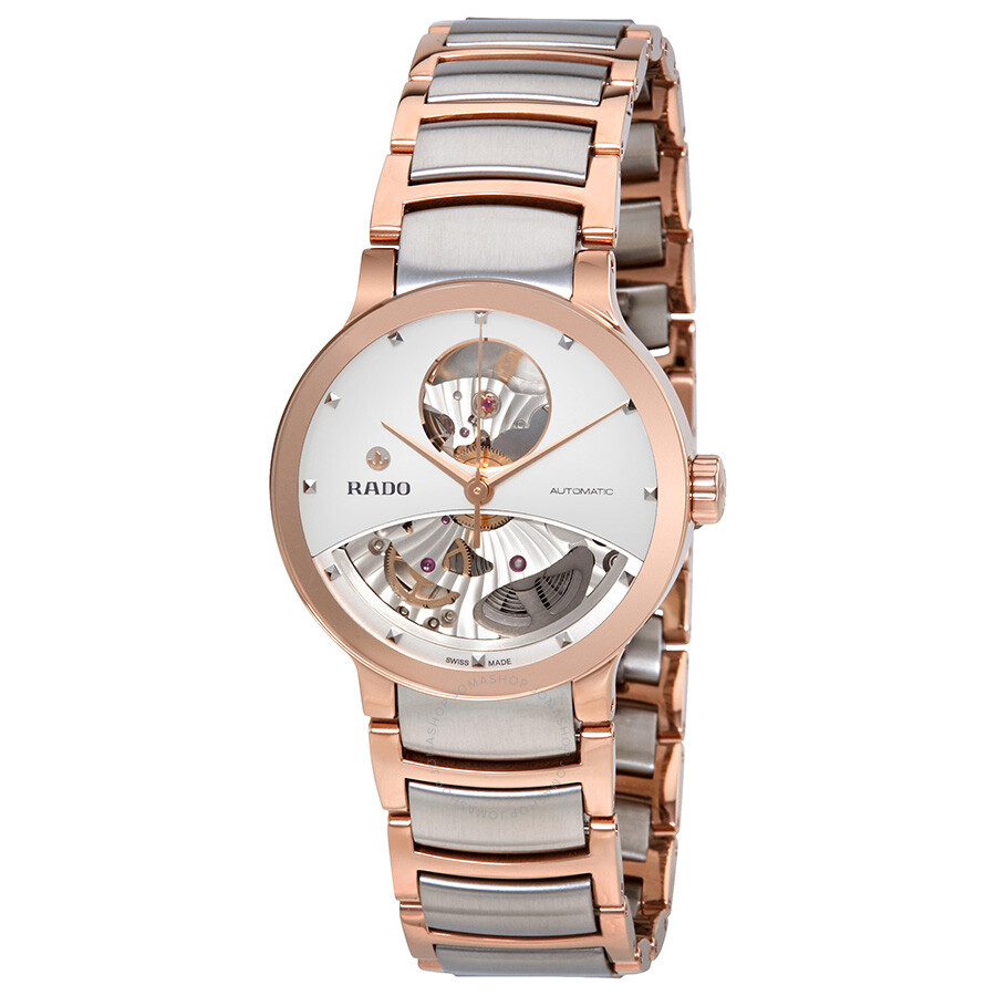 Centrix Open Heart Automatic Silver Skeleton Dial Ladies Watch