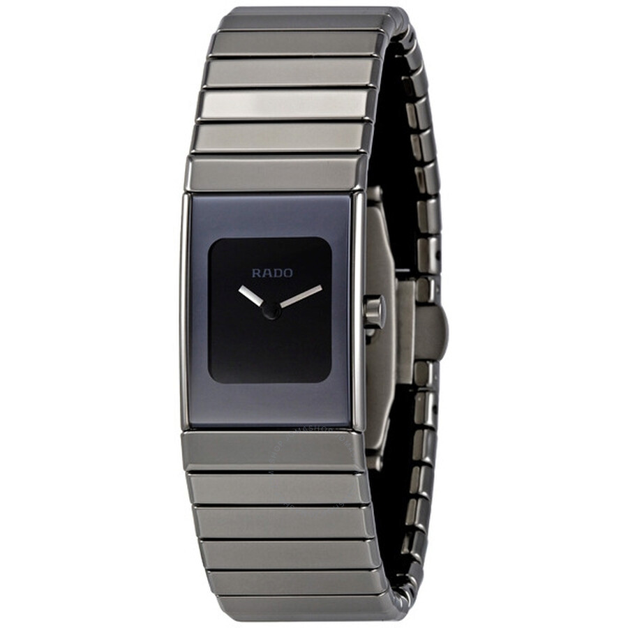 Ceramica Small Black Dial Platinum Tone Ceramic Ladies Watch
