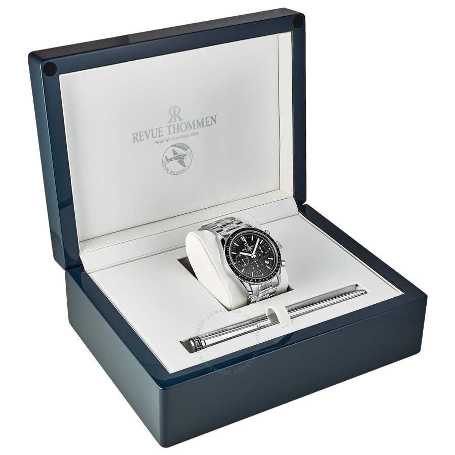 Revue Thommen Aviator Chronograph Automatic Black Dial Men's Watch Gift
