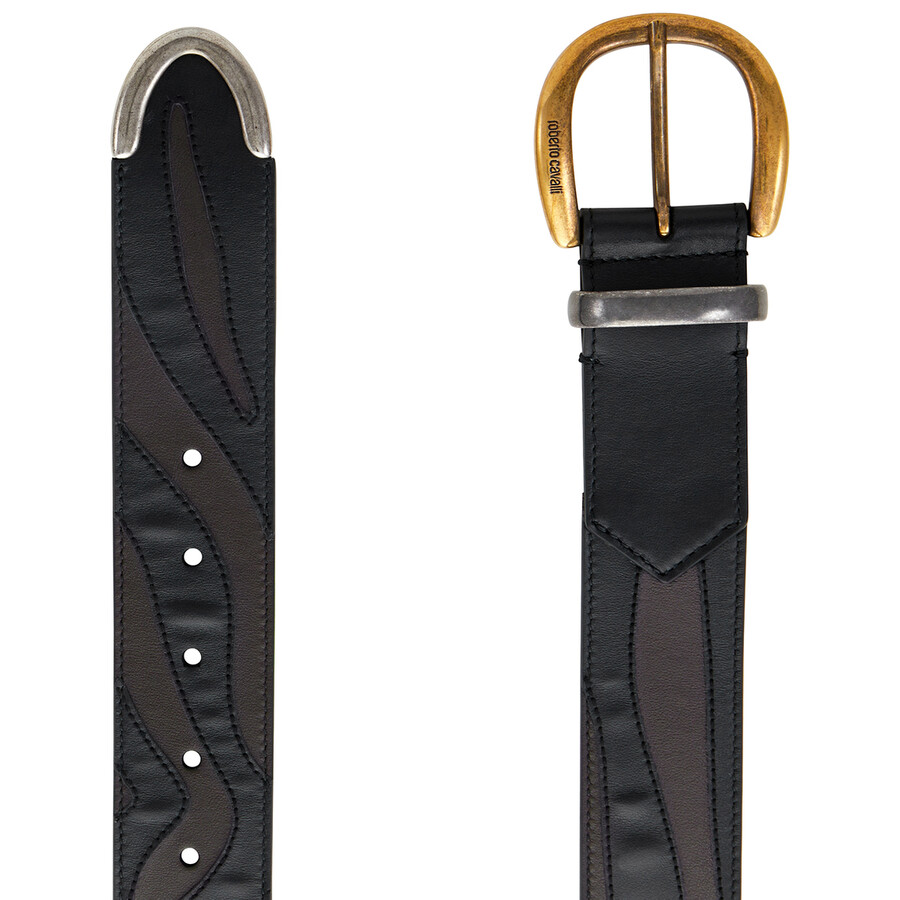 Roberto Cavalli Men's Zebra Patch Leather Belt, Size 105 cm HMC530