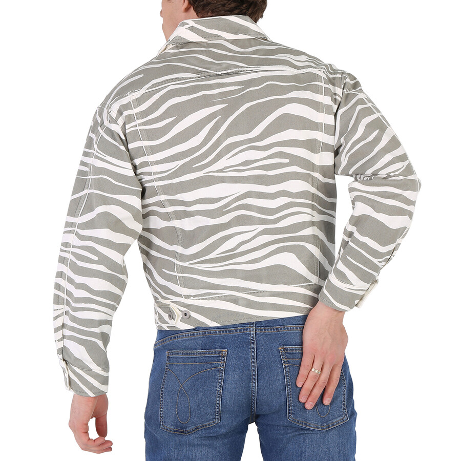 Roberto Cavalli Men's Zebra Print Cotton Jacket, Brand Size 44 (US Size