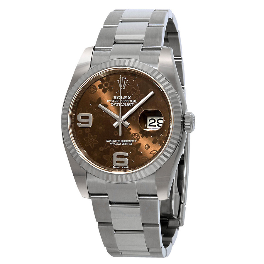 Oyster Perpetual 36 mm Brown Floral Dial Stainless Steel Bracelet Automatic Ladies Watch BRAFO