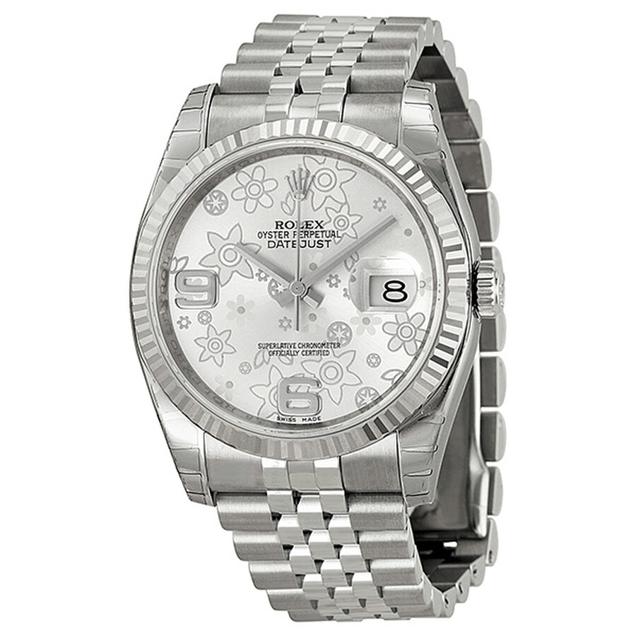 Oyster Perpetual 36 mm Silver floral Dial Stainless Steel Jubilee Bracelet Automatic Ladies Watch