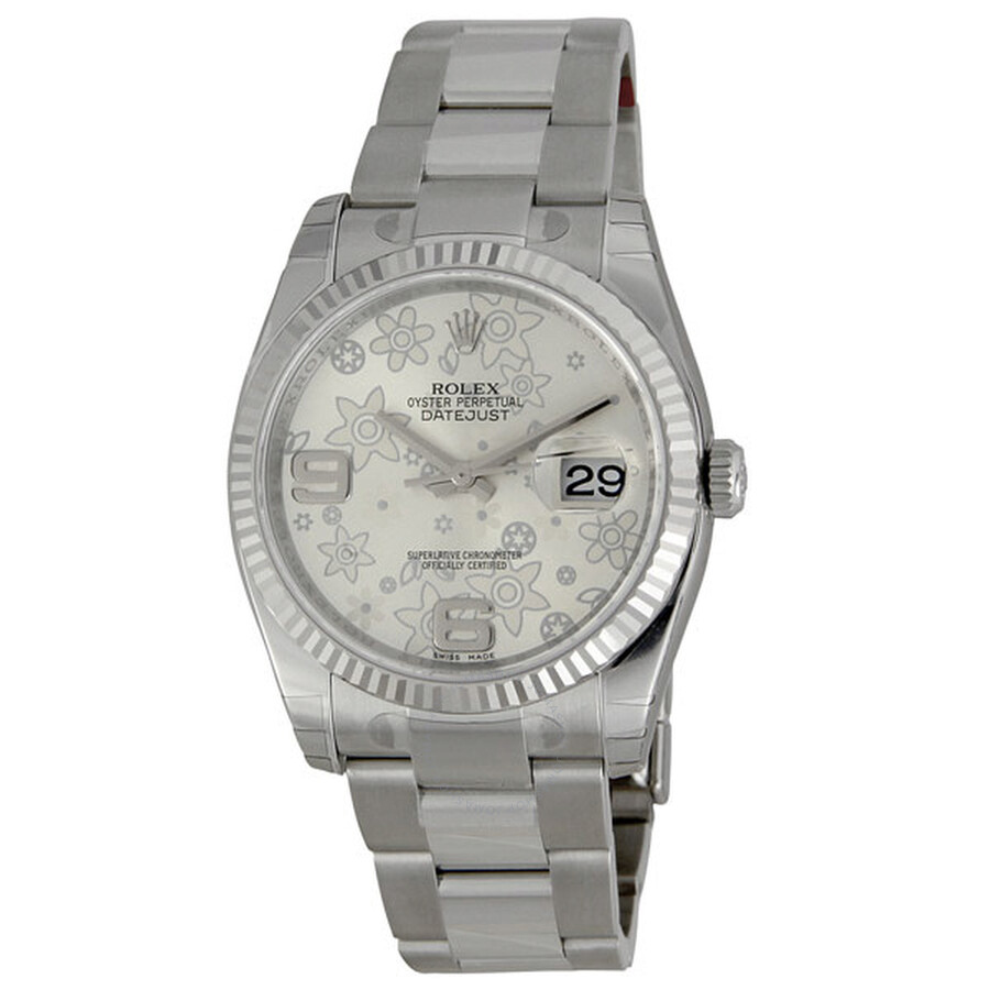 Oyster Perpetual 36 mm Silver Floral Dial Stainless Steel Bracelet Automatic Men's Watch