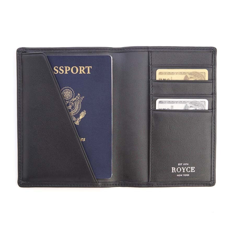 Royce Leather Royce Black RFID Blocking Leather Passport Wallet RFID
