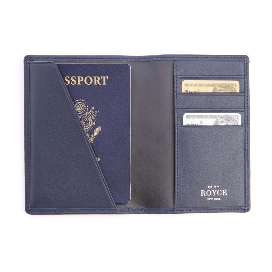 Royce Leather Royce Blue RFID Blocking Leather Passport Wallet RFID209
