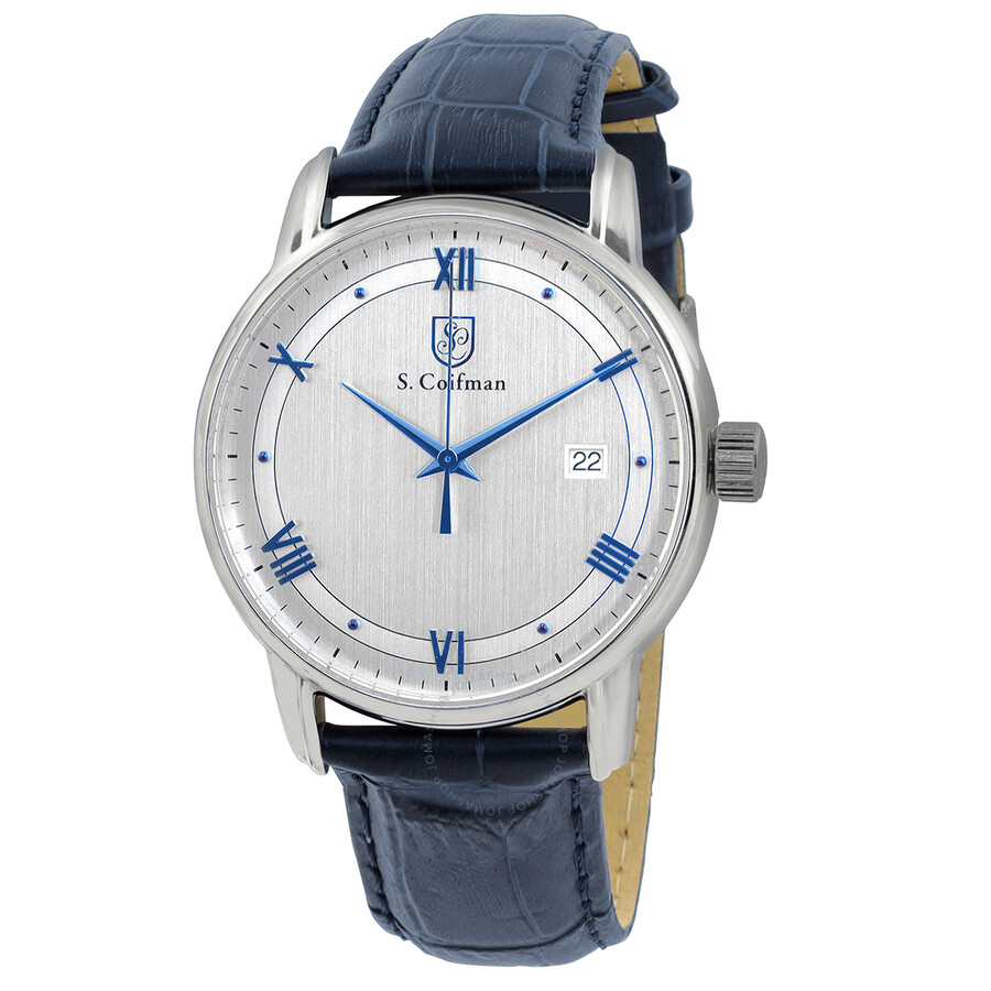 Silver Dial Blue Leather Men's Watch