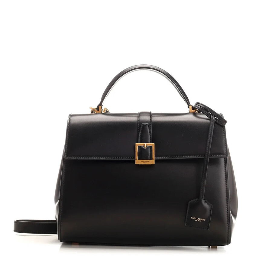 Saint Laurent Le Fermoir Small Top Handle Bag In Shiny Leather Black