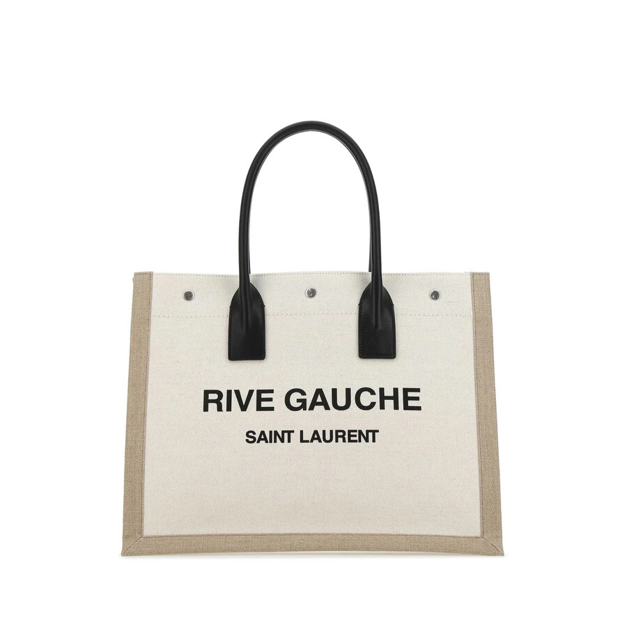 Saint Laurent Rive Gauche Small Tote Bag In Linen And Leather 617481