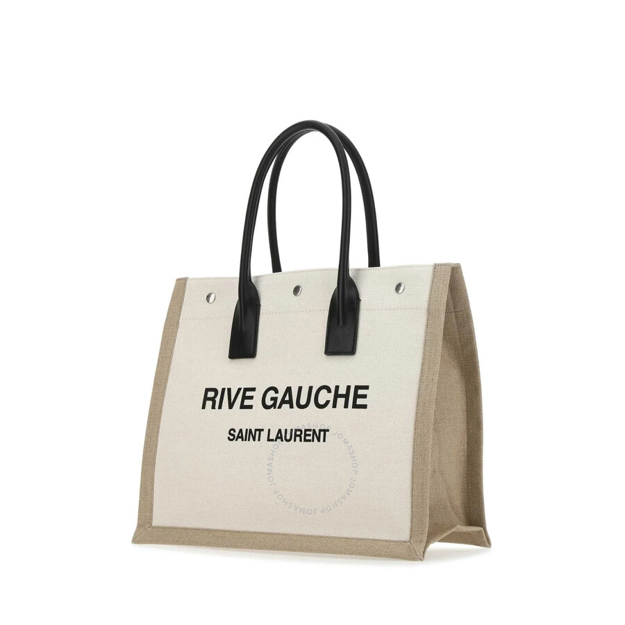 Saint Laurent Rive Gauche Small Tote Bag In Linen And Leather 617481