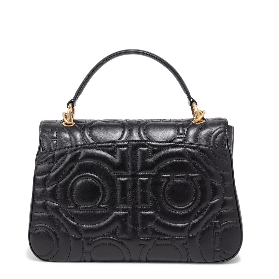 Salvatore Ferragamo Black Gancini Quilted Top Handle Bag 21H154 720152