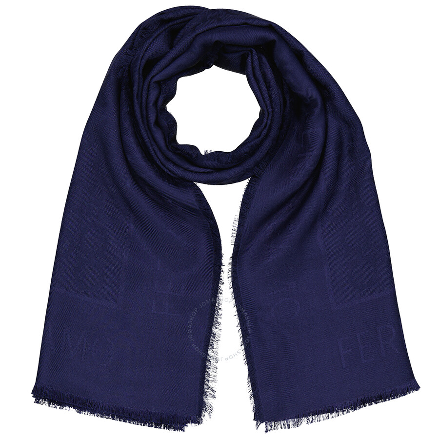 Salvatore Ferragamo Blue Wool And Silk Gancini Shawl Salvatore Ferragamo Blue Wool And Silk Gancini Shawl