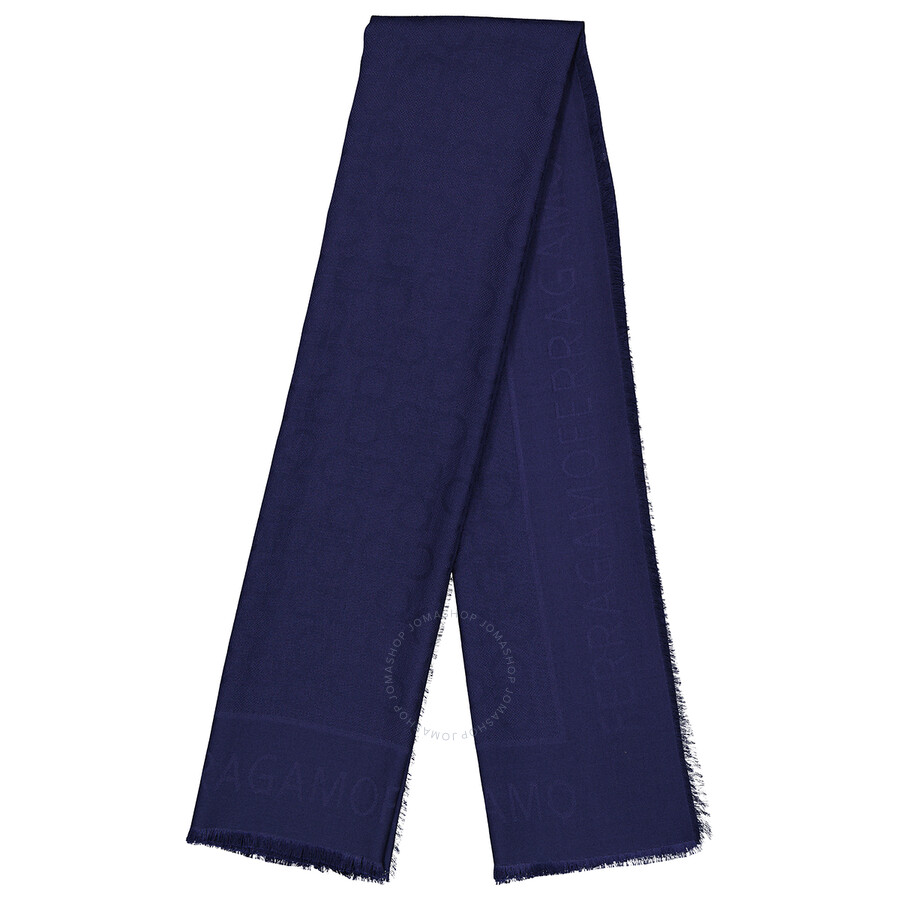 Salvatore Ferragamo Blue Wool And Silk Gancini Shawl Salvatore Ferragamo Blue Wool And Silk Gancini Shawl