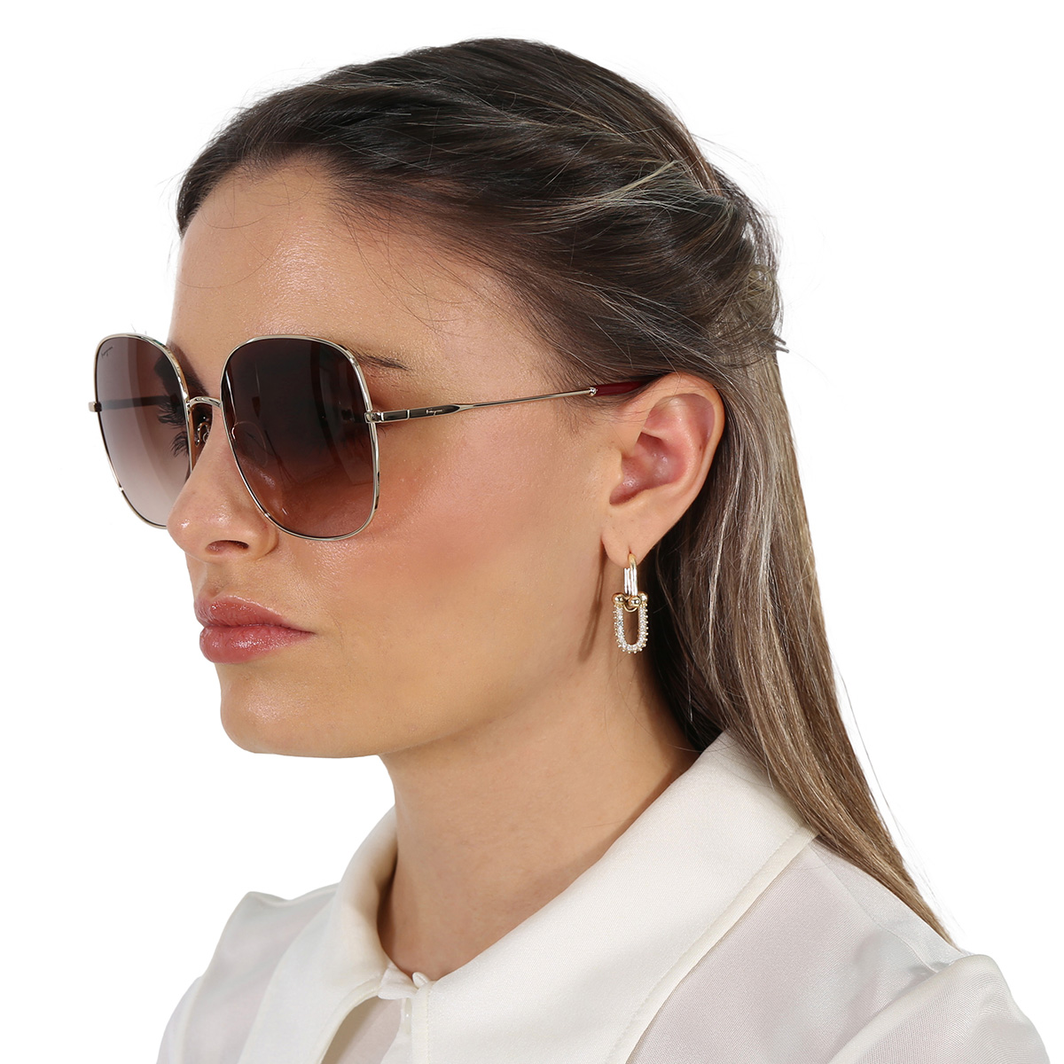 Ferragamo Square Brow Line Sunglasses SF307S 302 Green /Havana 53mm