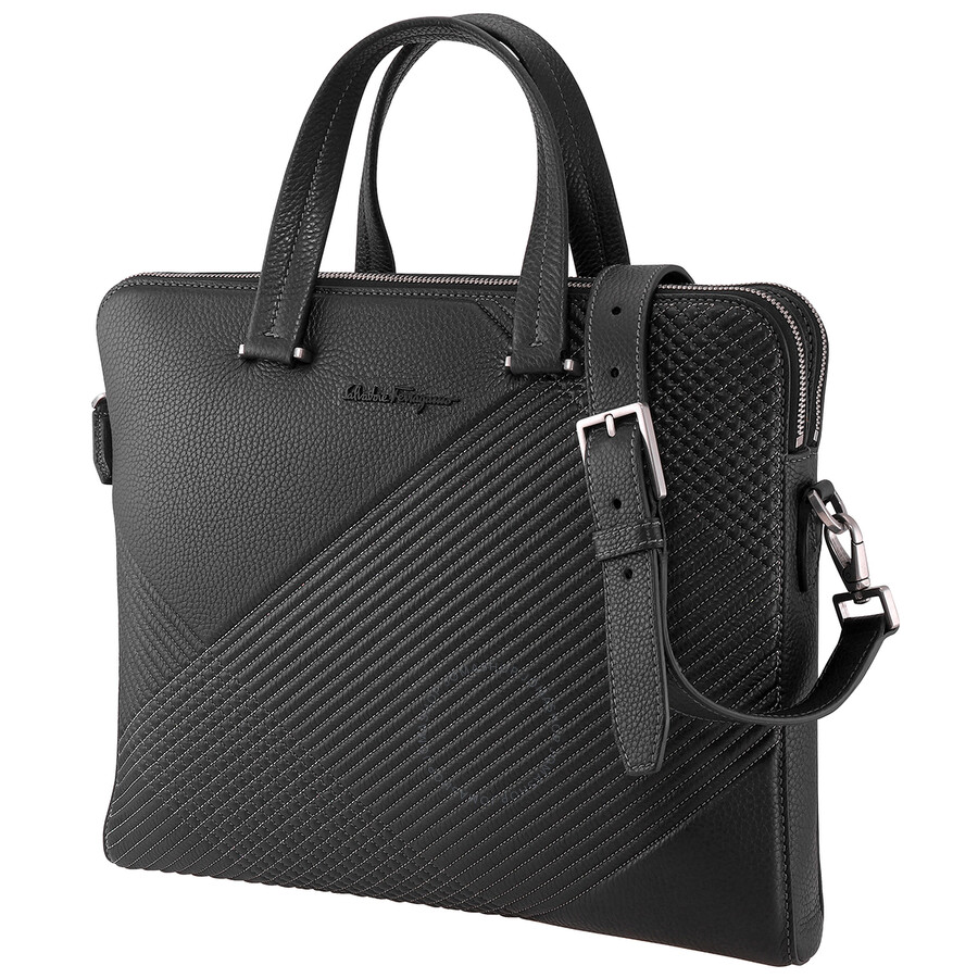 Ferragamo Salvatore Ferragamo Men's Black Firenze Leather Briefcase