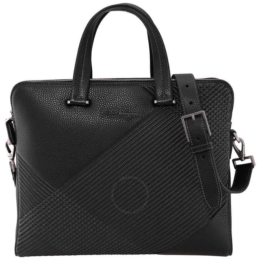 Ferragamo Salvatore Ferragamo Men's Black Firenze Leather Briefcase