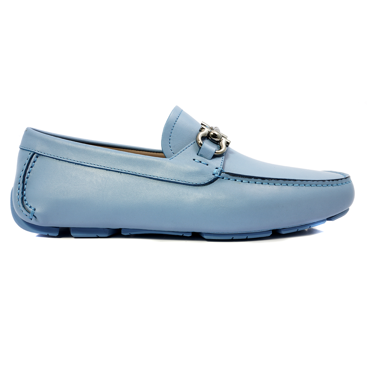Salvatore Ferragamo New Parigi Gancini Ornament Leather Driver, Brand Size 6, Blue