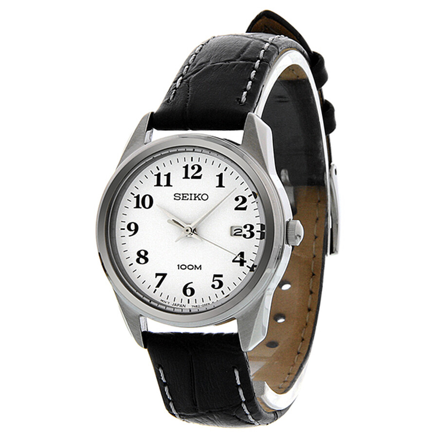 Easy Reader White Dial Black Leather Ladies Watch