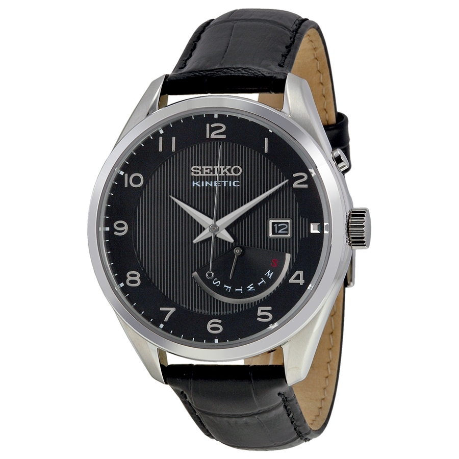 Seiko Kinetic Black Dial Black Leather Men's Watch SRN051P1 4954628167545 -  Watches, Kinetic - Jomashop