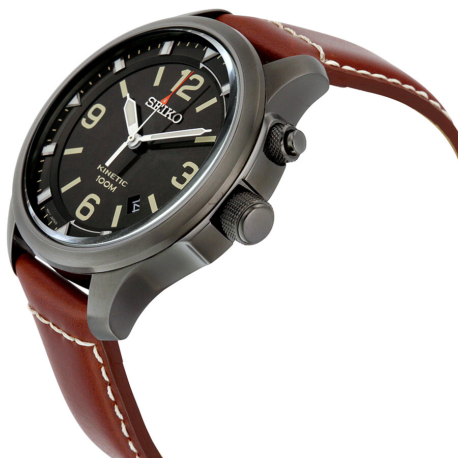 Seiko Kinetic Black Dial Brown Leather Men's Watch SKA691 SKA691  636156743906 - Seiko, Kinetic - Jomashop