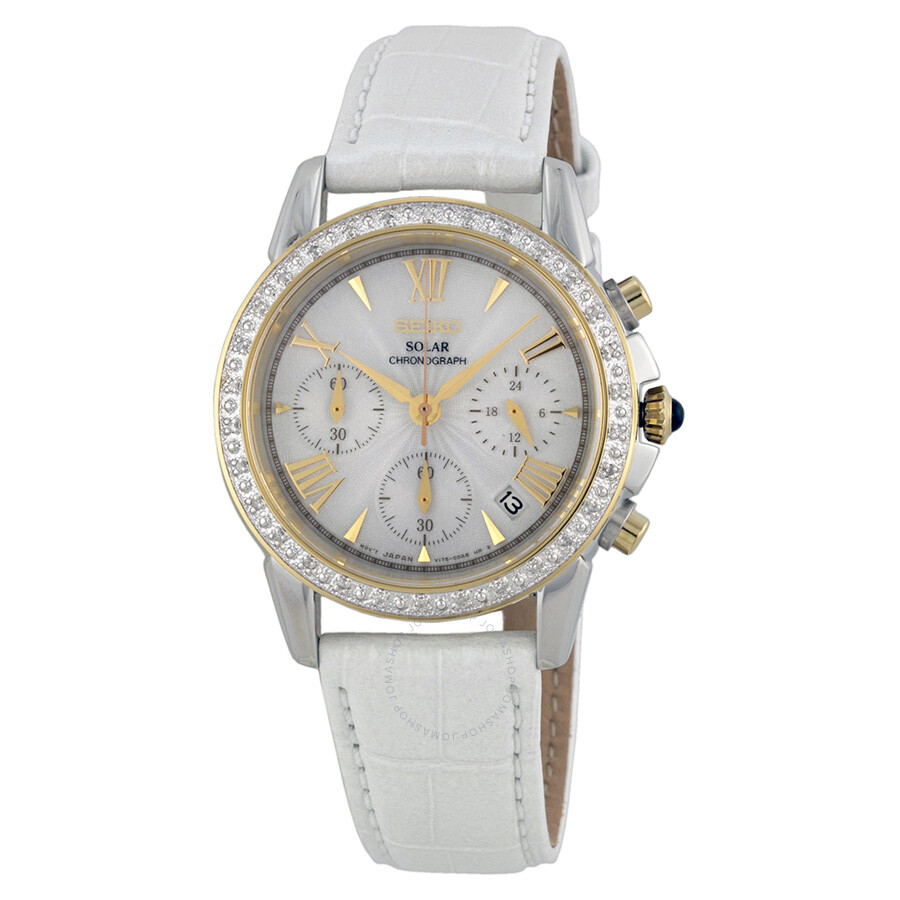 Le Grand Sport Solar Chronograph White Dial White Leather Ladies Watch