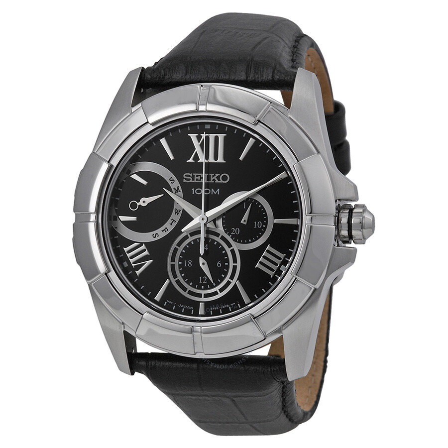 Lord Multi-Function Black Dial Black Leather Men's Watch