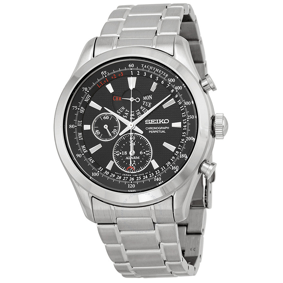 Neo Classic Alarm Perpetual Black Dial Stainless Steel Men's Watch