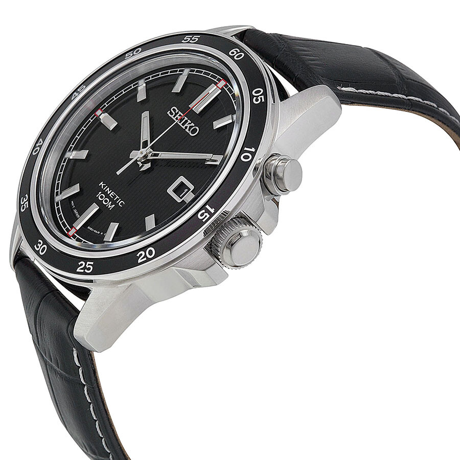 Seiko Neo Sports Kinetic Black Dial Black Leather Men's Watch SKA647P1  8431242522883 - Watches, Neo Sports - Jomashop