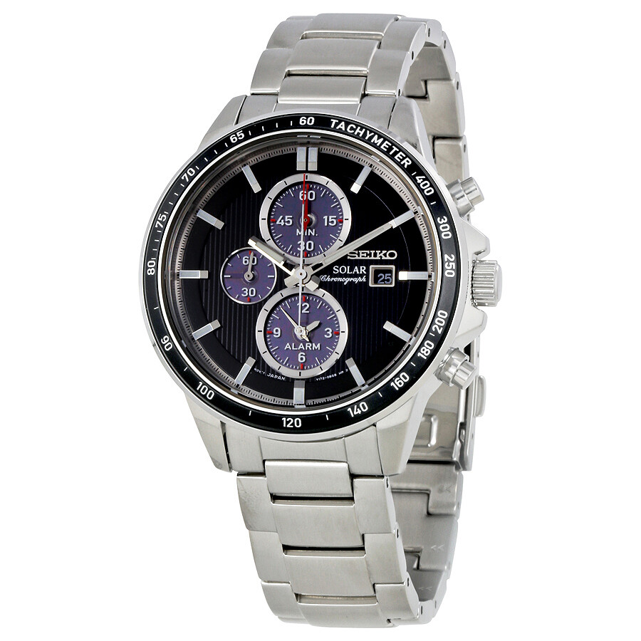 Seiko Solar Chronograph Black Dial Stainless Steel Men's Watch SSC435P1  4954628199263 - Watches, Solar - Jomashop