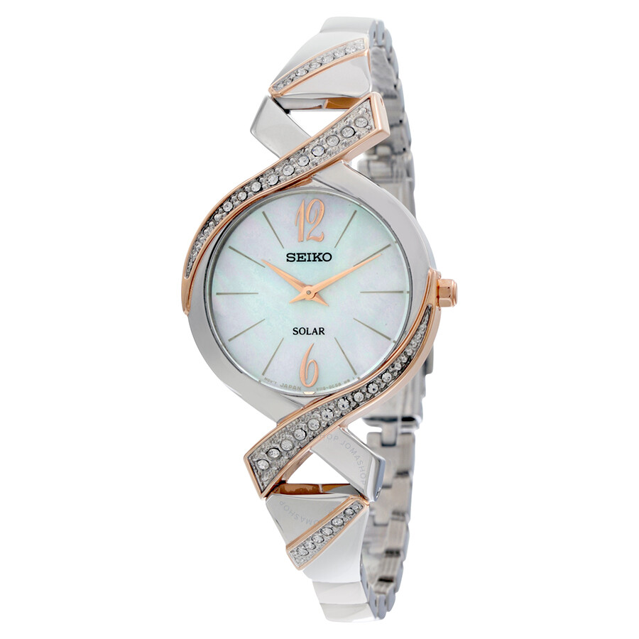 Two-Tone Stainless Steel Solar Swarovski Crystal Bangle Ladies Watch