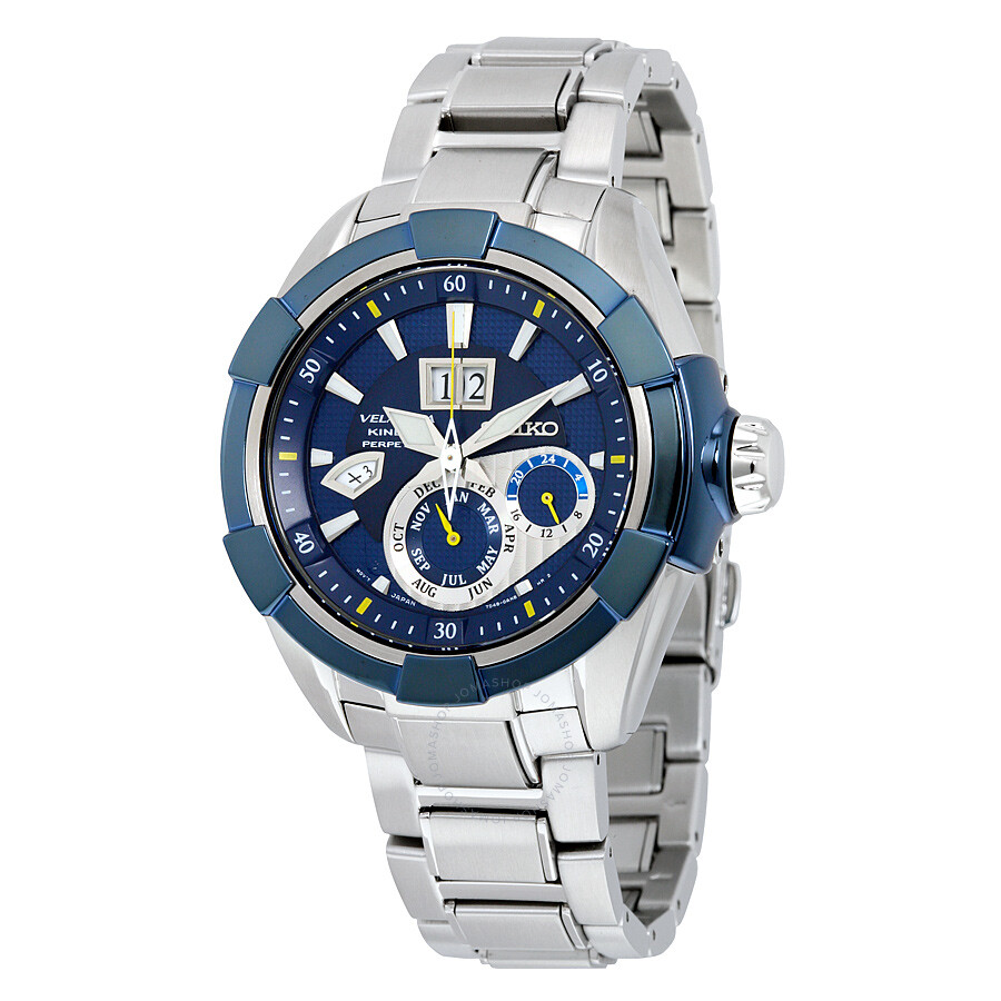 Seiko Velatura Kinetic Perpetual Blue Dial Stainless Steel Men's Watch ...