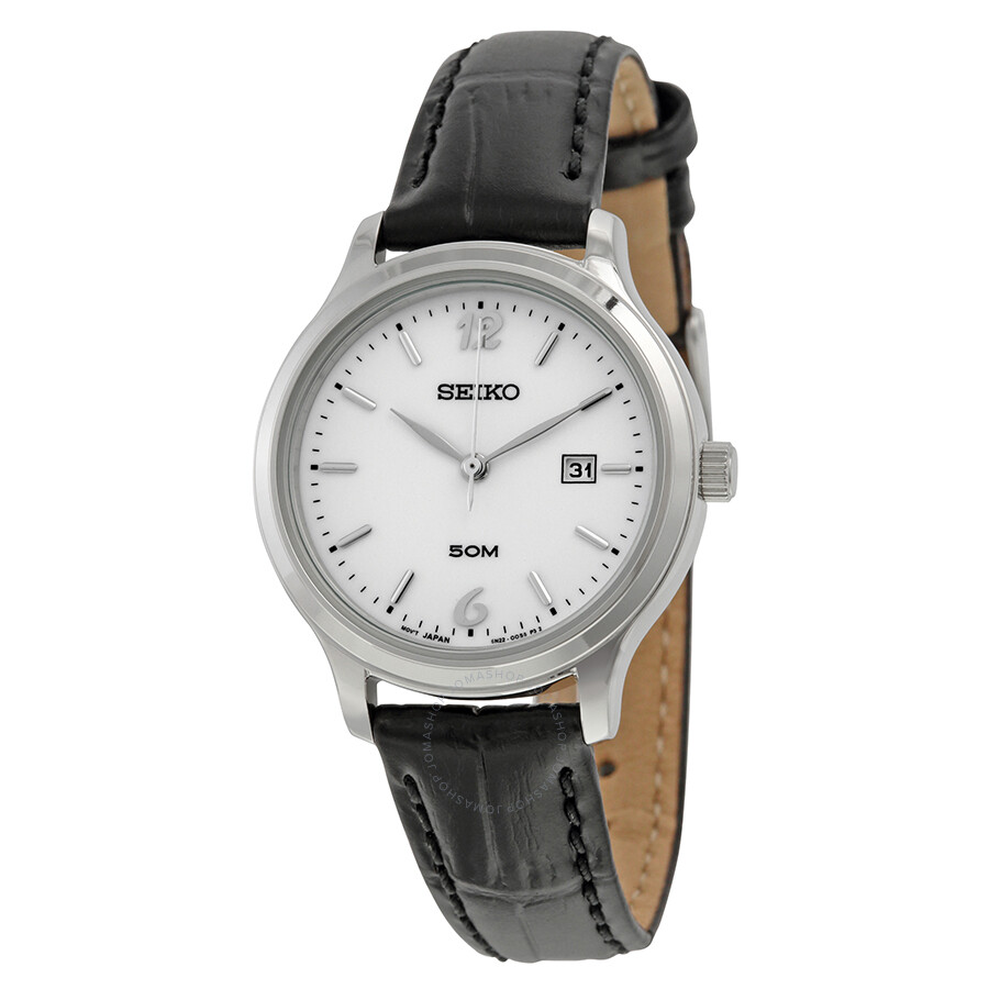 White Dial Black Leather Quartz Ladies Watch