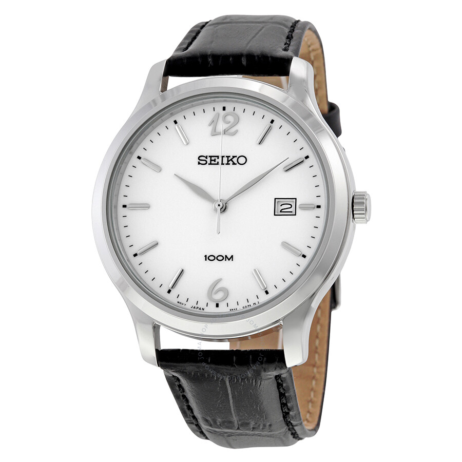 White Dial Black Leather Quartz Men's Watch