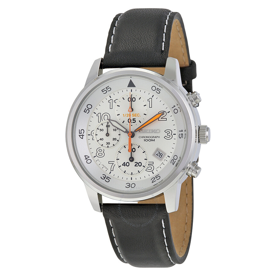 White Dial Black Leather Chronograph Men's Watch