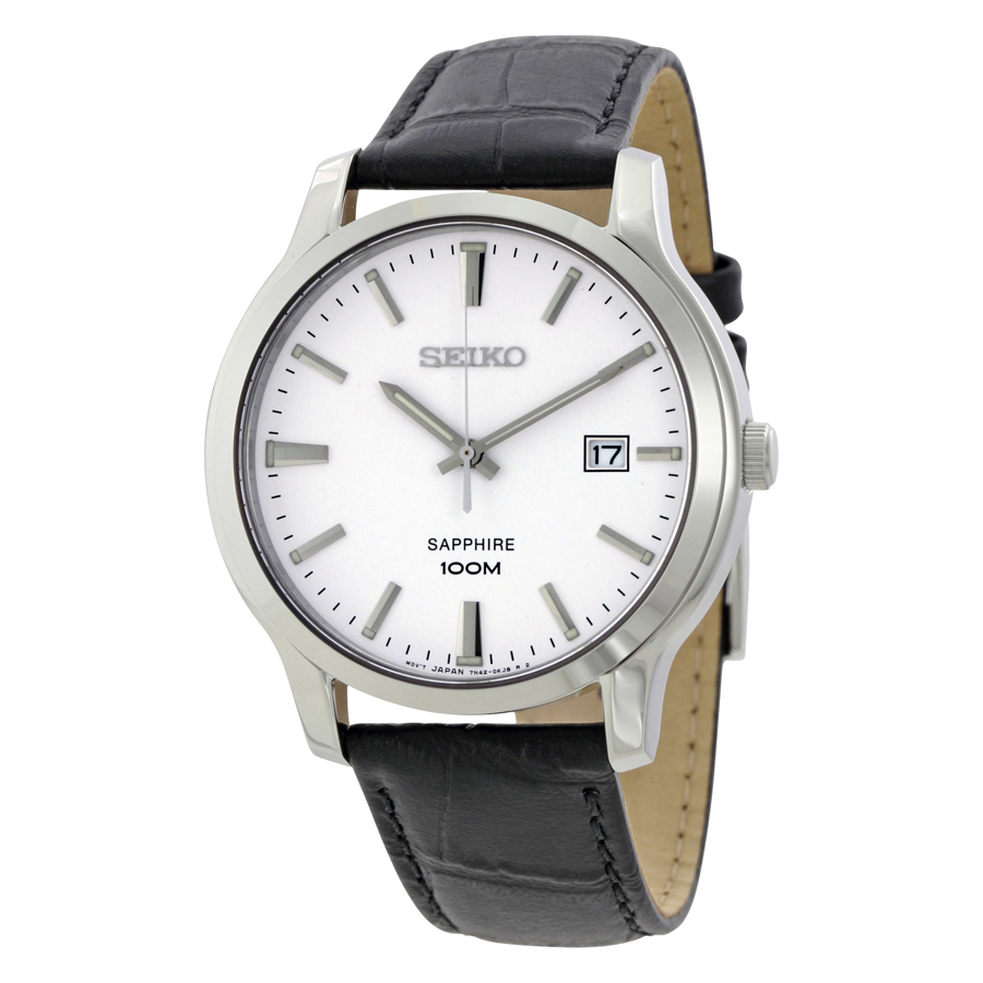 Seiko White Dial Black Leather Men's Watch SGEH43 SGEH43 4954628193148 -  Seiko, Stainless Steel - Jomashop