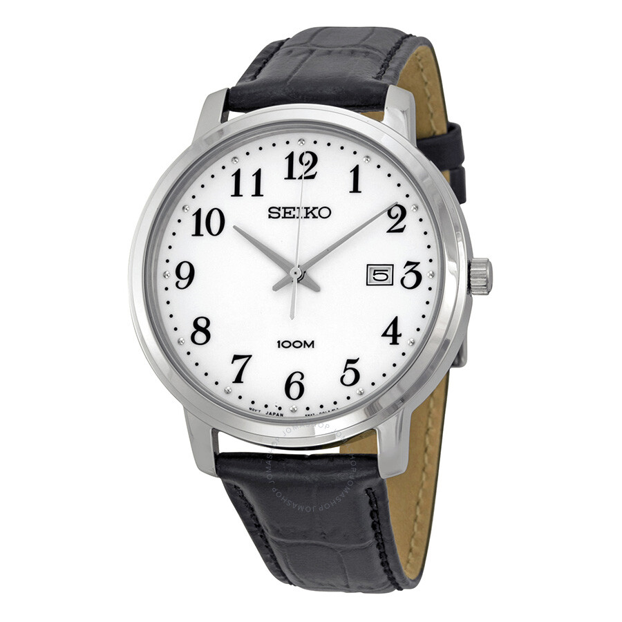 White Dial Black Leather Men's Watch